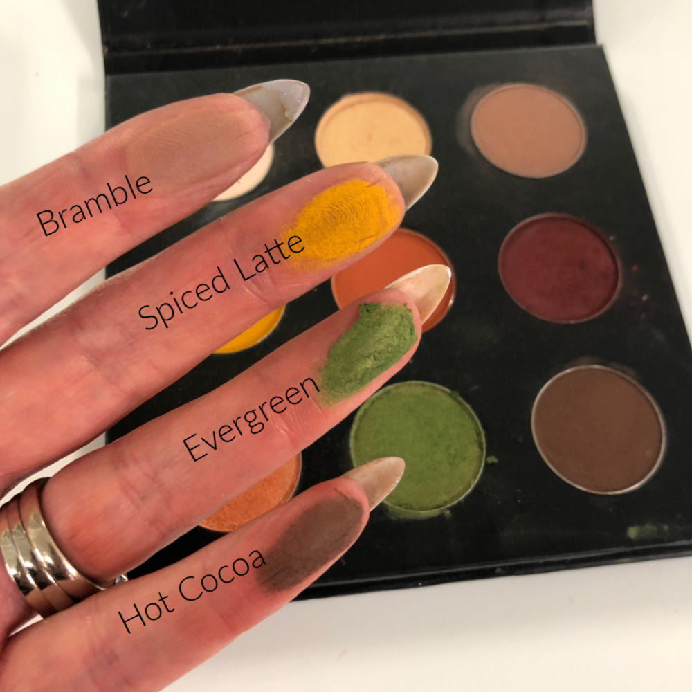 Eyeshadow palette made in New Zealand. Autumn shades makeup